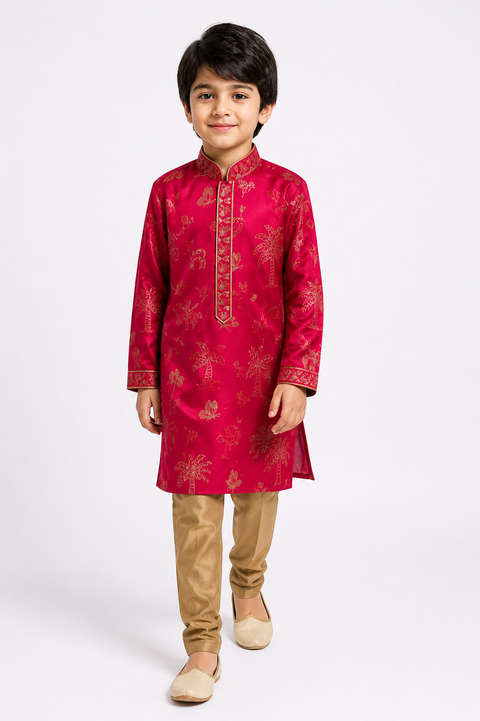 Pink Jacquard Silk Kurta Pajama