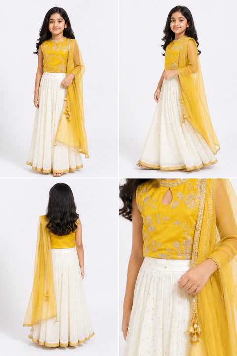 Embroidered Yellow and Ivory Choli