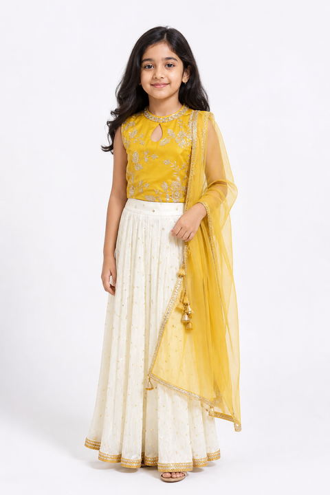Embroidered Yellow and Ivory Choli
