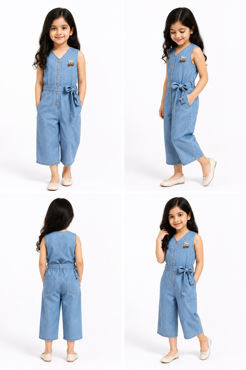Denim Tie Belt Jumpsuit