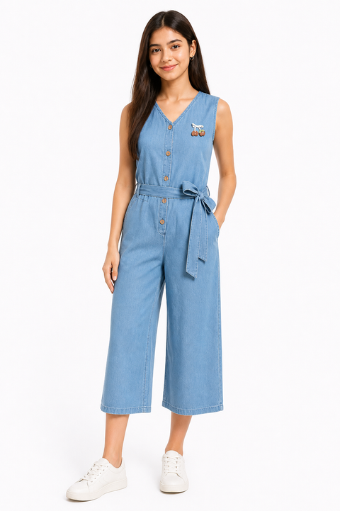Denim Tie Belt Jumpsuit