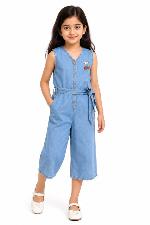 Denim Tie Belt Jumpsuit