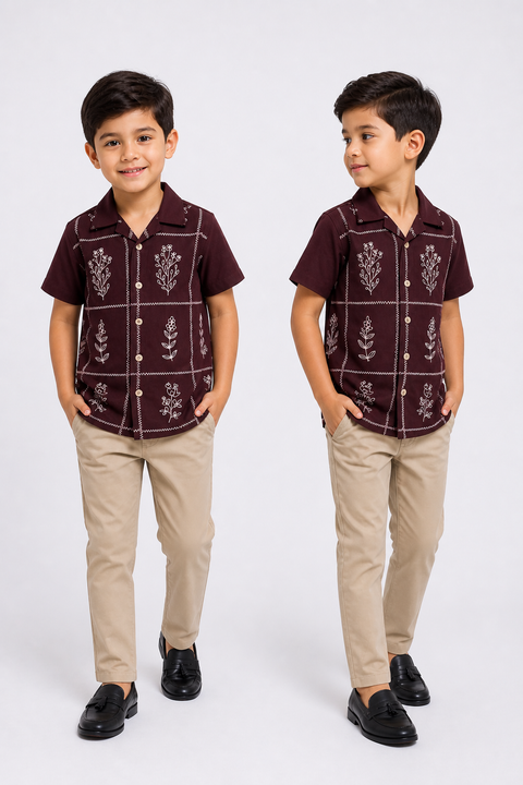Marron Embroidery Work Shirt with Cotton Pant