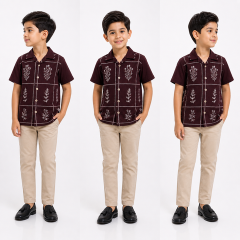 Marron Embroidery Work Shirt with Cotton Pant