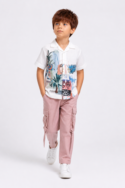Fun Graphic Jute Cotton Shirt with Cargos