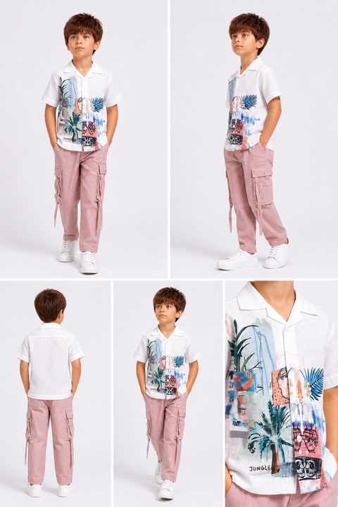 Fun Graphic Jute Cotton Shirt with Cargos
