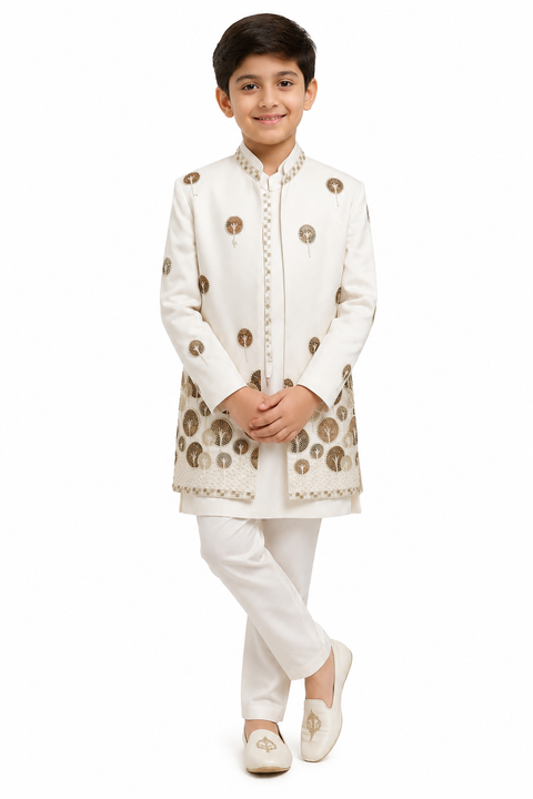 Off-White Embroidered Sherwani Set
