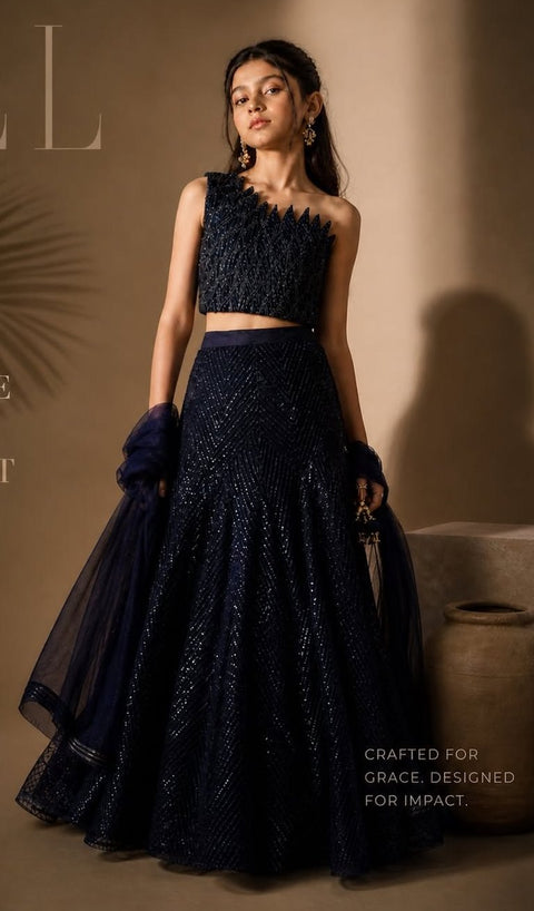 Handcrafted Navy Blue Lehenga Set