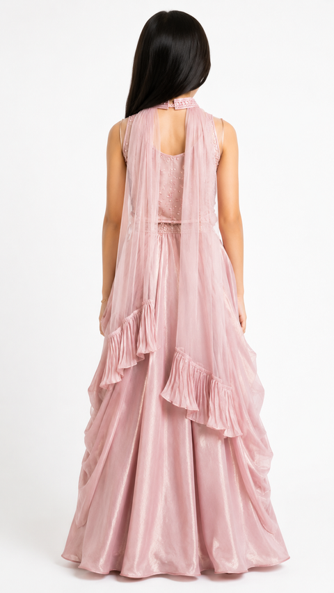 Onion Pink Embellished Indo Western Choli