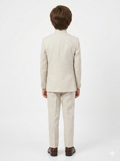 Cream Indowestern Set ( Jacket & Mandarin Collar and Full Sleeves )