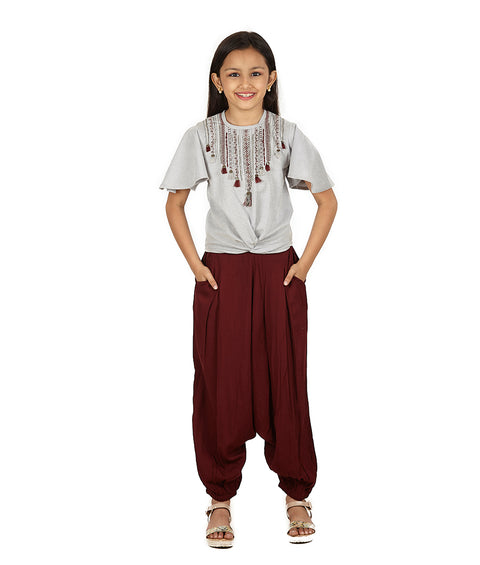 Maroon Dothi Set