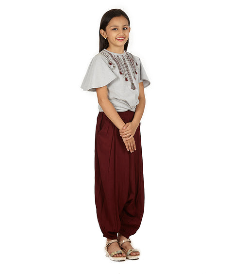Maroon Dothi Set